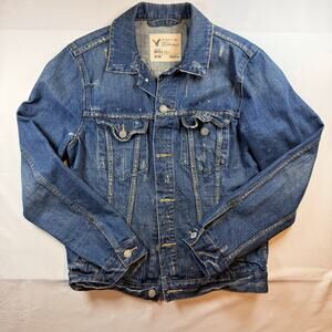 American Eagle Outfitters Distressed Medium Wash Trucker Jacket Men Size Medium